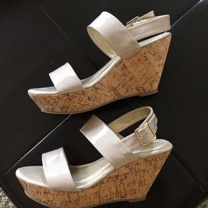 Very Volatile Nude Patent Leather Wedges